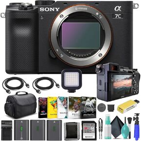Sony Alpha a7C Mirrorless Digital Camera Body Only, Black ILCE7C/B, 64GB Memory Card, 2 x NP-FZ-100 Battery, Corel Photo Software, Case, External Charger, Card Reader, LED Light, and More