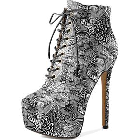 AUMOTED Women's Stripper Patform Heels Round Toe Combat Boots Stiletto High Heel Booties Sexy Fashion 6.3" Lace Up Zipper Short Boots