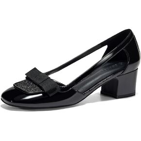 Coutgo Womens Chunky Low Heels Closed Square Toe Dress Shoes Cut Out Office Work Pump Shoes
