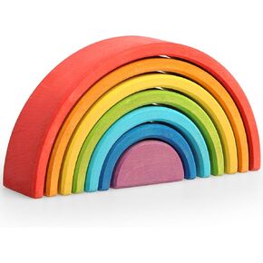 12Pcs Wooden Rainbow Stacker Toy, Extra Large Wooden Rainbow Stacking Toy, Montessori Nesting Puzzle for Kids, Rainbow Blocks