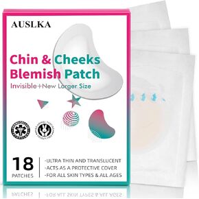 AUSLKA Pimple Patches for Chin & Cheeks -18 Patches, Hydrocolloid Patch - Blemish Patches - Acne Pimple Stickers - Spot Dots - Zit Breakouts