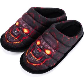 Skull Slippers for Women Fluffy Comfortable House Slippers Indoor/Outdoor Memory Foam Home Shoes with Non-Slip Rubber Soles