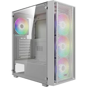 GAMDIAS White ATX Mid Tower Gaming Computer PC Case Side Tempered Glass, Preinstalled 4X 120mm ARGB Fans, Support Up to 6X 120mm Fans, 360mm AIO/Radiator, 340mm GPU/VGA, 160mm CPU Air Cooler