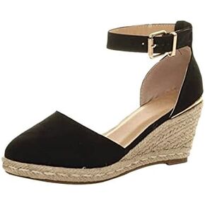 AngryMonkey Women's Espadrilles Wedges Sandals,Summer Comfortable Closed Toe Buckle Ankle Strap Casual Suede Empty High Slide