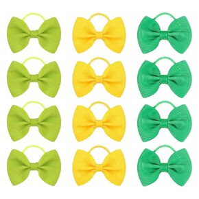 12 Pcs Baby Girls Hair Bows Toddler Hair Ties with Bows Elastic Ribbon Hair Bands Ponytail Holders Infant Hair Accessories Red Green White