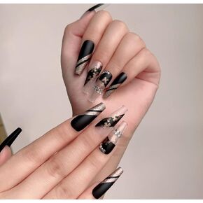 Brown curry plaid nail art piece fake nails DIY nail art with sticky tag nail art