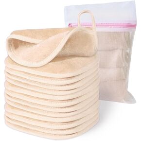 Makeup Remover Cloth, 6" x 6" Make Up Towels Reusable Face Cloth for Washing Face, Makeup Remover Pads Microfiber Face Washcloth with Mesh Bag, Just Water, 12 Pack, Brown