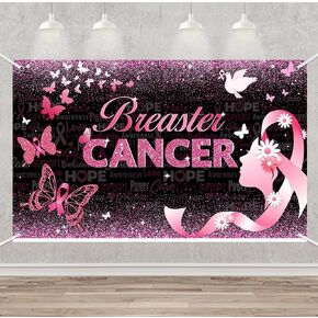 MEHOFOND Breast Cancer Awareness Backdrop Pink Ribbon Party Banner Home Office Party October Breast Cancer Month Breast Cancer Charity Activities Fundraiser Decorations 5.9x3.6ft