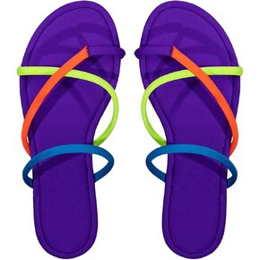 GORGLITTER Women's Colorful Strappy Sandals Vacation Crisscross Toe Ring Summer Thong Flats Sandal