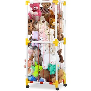 Upgrade Stuffed Animal Storage, Large Stuffed Animal Organizer with Elastic Band and Net, Space Save Plush Toy Holder, PVC Stuffed Animal Zoo Cage for Nursery Play Room