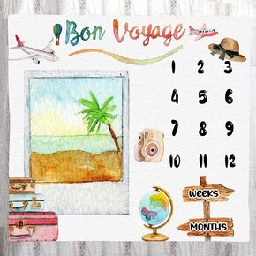 Baby Age Blanket, Travel Photo Backdrop Baby Monthly Milestone Blanket Baby Growth Chart Blanket, 48x40 Inch Baby Shower Swaddling Blanket BTZYLY116