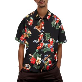Men's Hawaiian Shirts Short Sleeve Summer Button Down Beach Shirt for Men, Vintage Tropical Floral Print Hawaiian Shirt Tops