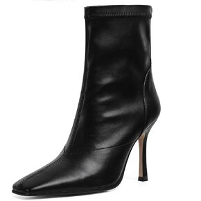 Ankle Boots For Women Sexy Stiletto Fashion Faux Leather High Heels Square Toe Winter Fall Boots With Zipper