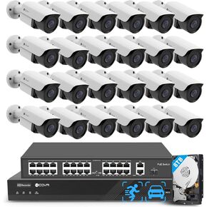 IP Security Camera System PoE Built-in Mic, 8CH 4K H.265 NVR with 2TB HDD, AI Human Vehicle Detection, 8Pcs 5MP Commercial IP67 IP Bullet Camera Night Vision, 24/7 Recording, LY37EX5M0808