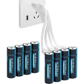 4 Pack USB Rechargeable AA Batteries with 4 in 1 Charging Cable, 1.5V Lithium Double A Size Battery 2100mah for Blink Outdoor Camera, Xbox