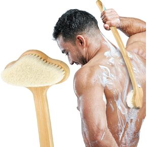 Shower Brush,NURENDER Longer Handle(16.5inch) Bath Shower Brush,Back Scrubber for Shower,Natural Bamboo Shower Brush for Elder,Pregnant,Over-Weight.