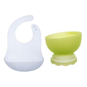 Olababy 100% Silicone Steam Bowl | Fold N Go Silicone Baby Bib w Travel Case (Blueberry)