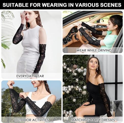 UV Protection White Lace Arm Sleeves For Women, Lace Sleeves Long Fingerless Lace Sleeve in Kuwait