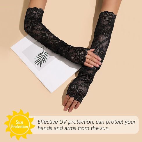 UV Protection White Lace Arm Sleeves For Women, Lace Sleeves Long Fingerless Lace Sleeve in Kuwait