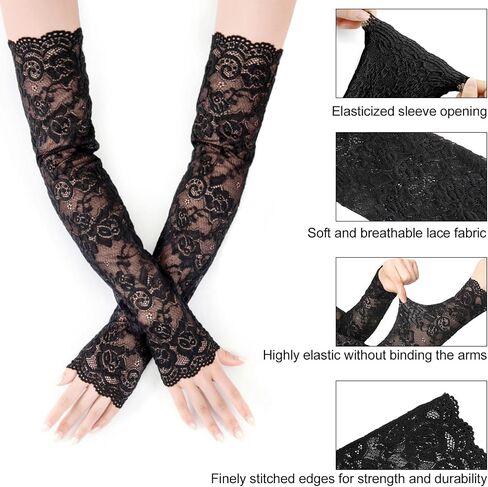 UV Protection White Lace Arm Sleeves For Women, Lace Sleeves Long Fingerless Lace Sleeve in Kuwait