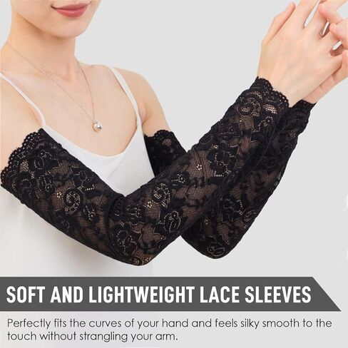 UV Protection White Lace Arm Sleeves For Women, Lace Sleeves Long Fingerless Lace Sleeve in Kuwait