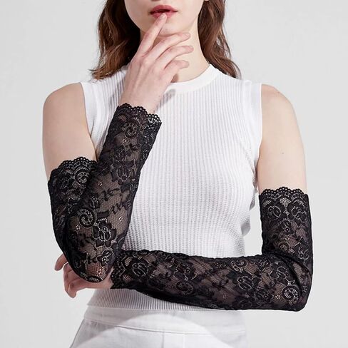 UV Protection White Lace Arm Sleeves For Women, Lace Sleeves Long Fingerless Lace Sleeve in Kuwait
