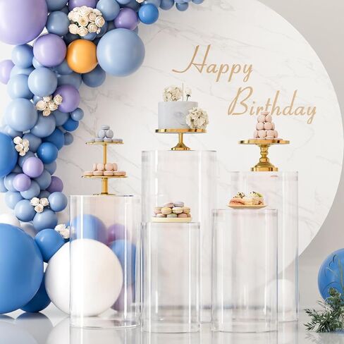 Round Cylinder Stands for Party Set of 5 Large White Cylinder Tables, Pedestal Display Plinth Pillars Dessert Table with 5PCS Cake Stand for Wedding Ceremony Birthday Art Decor in Saudi Arabia