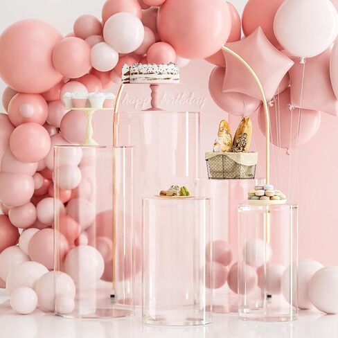 Round Cylinder Stands for Party Set of 5 Large White Cylinder Tables, Pedestal Display Plinth Pillars Dessert Table with 5PCS Cake Stand for Wedding Ceremony Birthday Art Decor in Saudi Arabia