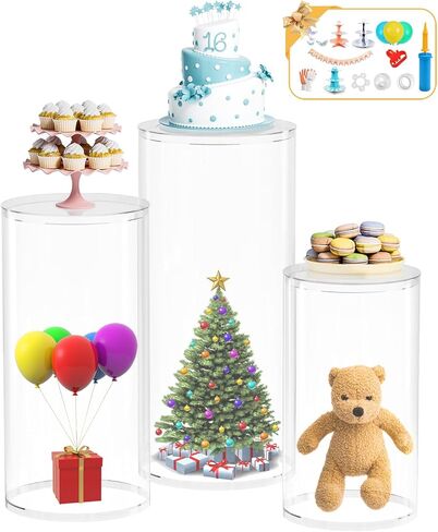 Cylinder Pedestal Stands for Party 3PCS White Round Cylinder Pedestal Display Plinth Pillars for Parties Wedding Dessert Flowers Table with 3PCS Cake Stand for Birthday Fiestas Art Decor in Saudi Arabia
