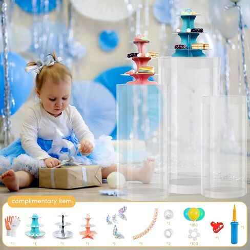 Cylinder Pedestal Stands for Party 3PCS White Round Cylinder Pedestal Display Plinth Pillars for Parties Wedding Dessert Flowers Table with 3PCS Cake Stand for Birthday Fiestas Art Decor in Saudi Arabia