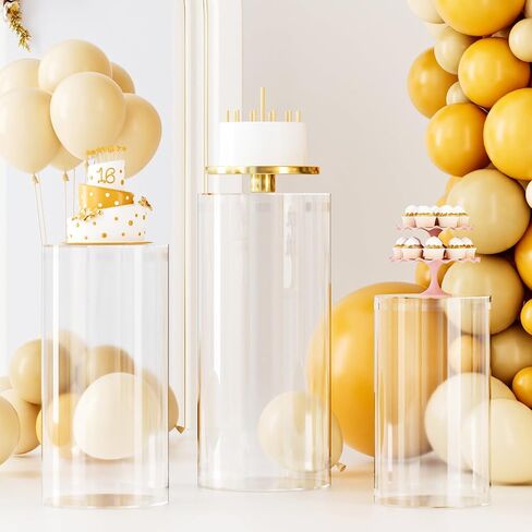 Cylinder Pedestal Stands for Party 3PCS White Round Cylinder Pedestal Display Plinth Pillars for Parties Wedding Dessert Flowers Table with 3PCS Cake Stand for Birthday Fiestas Art Decor in Saudi Arabia