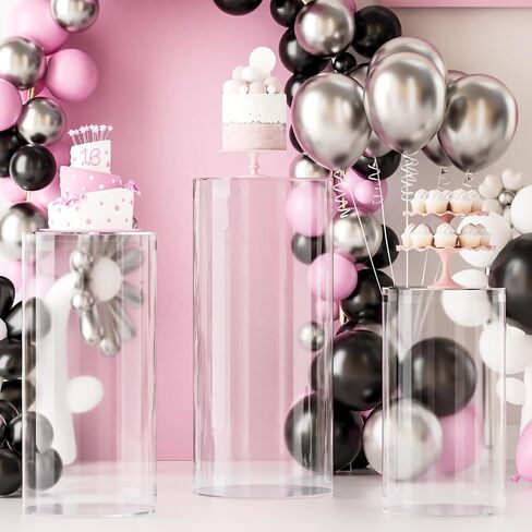 Cylinder Pedestal Stands for Party 3PCS White Round Cylinder Pedestal Display Plinth Pillars for Parties Wedding Dessert Flowers Table with 3PCS Cake Stand for Birthday Fiestas Art Decor in Saudi Arabia