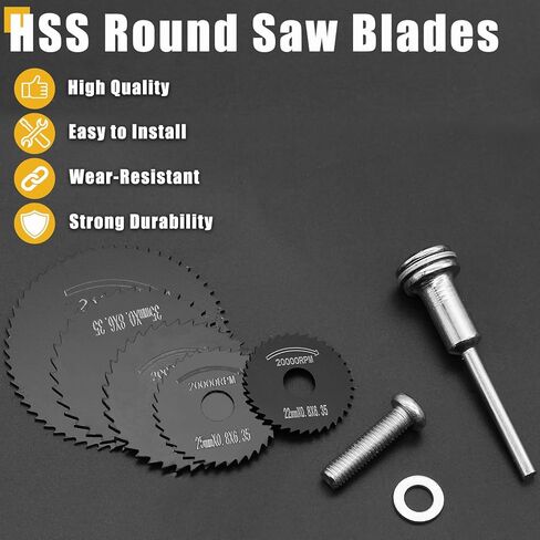 8 قطع شفرات منشار دائري HSS، مجموعة شفرات عجلة قطع الخشب الصلب عالية السرعة مع قضيب تمديد ساق 1/8 بوصة لقطع الأدوات الدوارة (أسود) in Kuwait