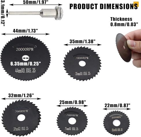 8 قطع شفرات منشار دائري HSS، مجموعة شفرات عجلة قطع الخشب الصلب عالية السرعة مع قضيب تمديد ساق 1/8 بوصة لقطع الأدوات الدوارة (أسود) in Kuwait