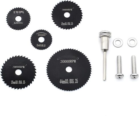 8 قطع شفرات منشار دائري HSS، مجموعة شفرات عجلة قطع الخشب الصلب عالية السرعة مع قضيب تمديد ساق 1/8 بوصة لقطع الأدوات الدوارة (أسود) in Kuwait