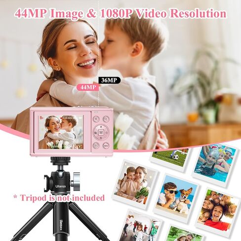 كاميرا رقمية، كاميرا SOPPY FHD 1080P مدمجة للأطفال، كاميرا رقمية 44 ميجابكسل، مع بطاقة 32 جيجابايت، بطاريتان، تكبير رقمي 16X، كاميرا فيديو مدمجة للسفر هدية للأطفال المراهقين المبتدئين (وردي) in Kuwait