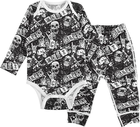 vvfelixl Baby Bodysuits Pants Sets Guitar Headphones Long Sleeve Baby Clothes For Boys Girls 0-24M Black in Kuwait