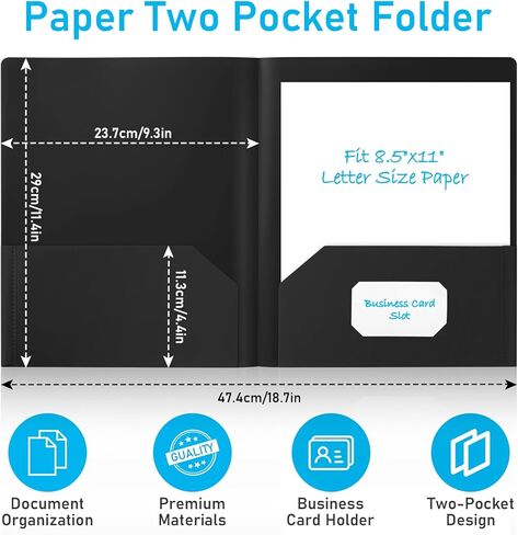 مجلدات مع جيوب - 6 عبوات، مجلدان جيب يناسبان ورق بحجم الحروف، مجلدات ملفات ملونة للمستندات، مجلد ملفات ورقية للمدرسة والمكتب والمنزل in Kuwait