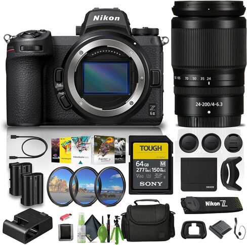 كاميرا Nikon - Z 6 II بدقة 24.5 ميجابكسل ودقة 4K هجينة للفيديو بدون مرآة مع عدسة Nikon NIKKOR Z مقاس 24-120 مم f/4 S (1659) + بطاقة ذاكرة سعة 64 جيجابايت + مجموعة مرشح + حقيبة + بطارية EN-EL15c + قارئ بطاقات + المزيد in Saudi Arabia