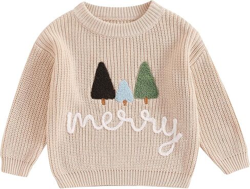 Kids Toddler Christmas Sweater Boys Girls Christmas Tree Embroidery Long Sleeve Knit Sweater Pullover Sweatshirt Top in Kuwait