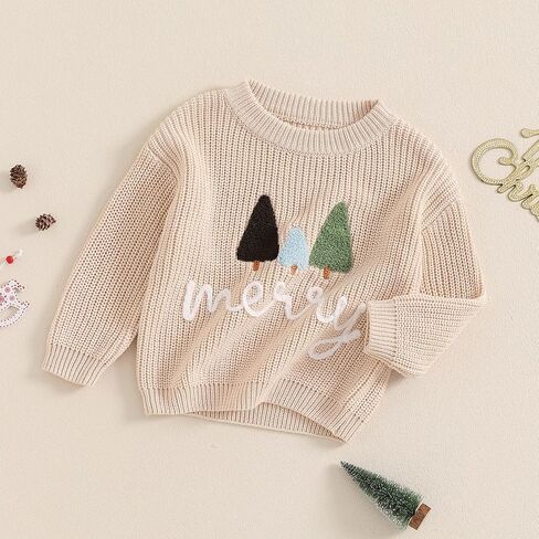 Kids Toddler Christmas Sweater Boys Girls Christmas Tree Embroidery Long Sleeve Knit Sweater Pullover Sweatshirt Top in Kuwait