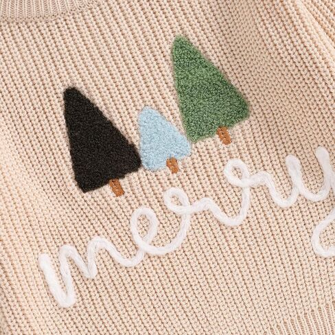 Kids Toddler Christmas Sweater Boys Girls Christmas Tree Embroidery Long Sleeve Knit Sweater Pullover Sweatshirt Top in Kuwait