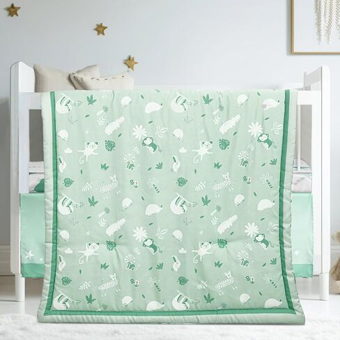 3 Pcs Safari Animals Baby Jungle Nursery Crib Bedding Set for Baby, Standard Size Baby Bedding Sets with Baby Comforter Fitted Sheet Crib Skirt for Baby Boys or Girls in Saudi Arabia