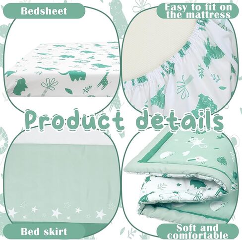 3 Pcs Safari Animals Baby Jungle Nursery Crib Bedding Set for Baby, Standard Size Baby Bedding Sets with Baby Comforter Fitted Sheet Crib Skirt for Baby Boys or Girls in Saudi Arabia