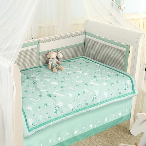 3 Pcs Safari Animals Baby Jungle Nursery Crib Bedding Set for Baby, Standard Size Baby Bedding Sets with Baby Comforter Fitted Sheet Crib Skirt for Baby Boys or Girls in Saudi Arabia