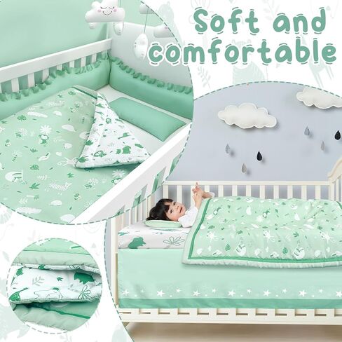 3 Pcs Safari Animals Baby Jungle Nursery Crib Bedding Set for Baby, Standard Size Baby Bedding Sets with Baby Comforter Fitted Sheet Crib Skirt for Baby Boys or Girls in Saudi Arabia