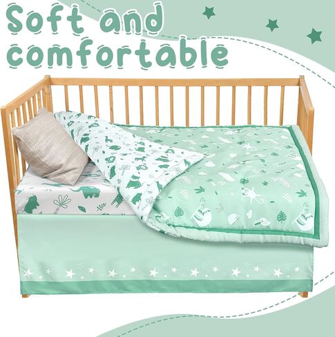 3 Pcs Safari Animals Baby Jungle Nursery Crib Bedding Set for Baby, Standard Size Baby Bedding Sets with Baby Comforter Fitted Sheet Crib Skirt for Baby Boys or Girls in Saudi Arabia