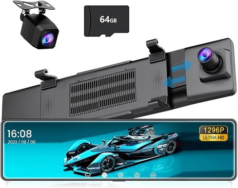 12" 3 Channel 4K Mirror Dash Cam and 1080P Inside/Rear Camera, Udatuhao WiFi Rear View Mirror Camera for Cars, IPS TOU in Saudi Arabia