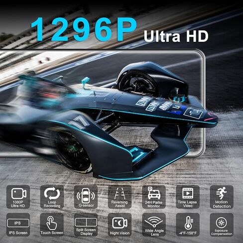 12" 3 Channel 4K Mirror Dash Cam and 1080P Inside/Rear Camera, Udatuhao WiFi Rear View Mirror Camera for Cars, IPS TOU in Saudi Arabia