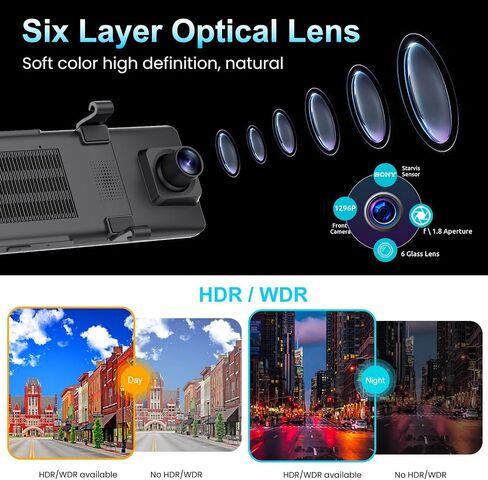 12" 3 Channel 4K Mirror Dash Cam and 1080P Inside/Rear Camera, Udatuhao WiFi Rear View Mirror Camera for Cars, IPS TOU in Saudi Arabia